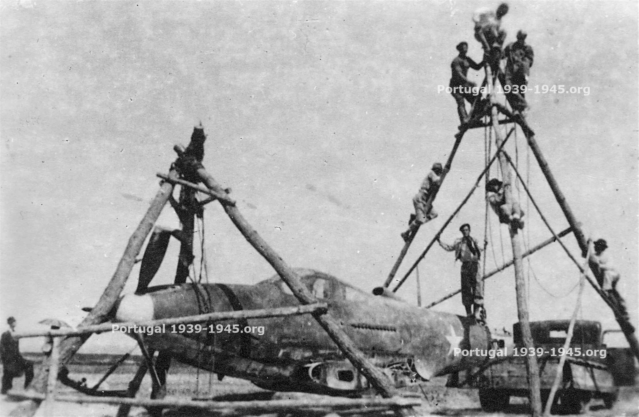 Aircobra being loaded to be transported to Lisbon