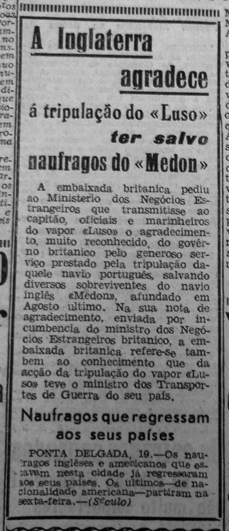 Story published in the newspaper "O Século" 