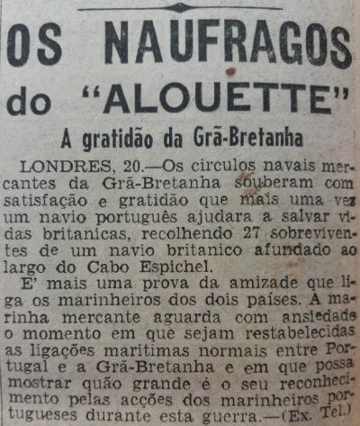 Note from the British Navy thanking the Portuguese Fishermen